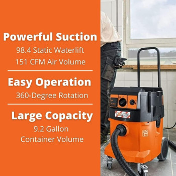 Fein Turbo Ii X Ac Hepa Professional Wetdry Dust Extractor Vacuum Cleaner 1100 Watts 153 Cfm Suction Capacity 98 Psi Static