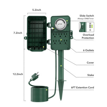 Bnlink 24 Hour Mechanical Outdoor Multi Socket Timer 6 Outlet Garden Power Stake With 6Ft Cords Outdoor Timers For Christmas