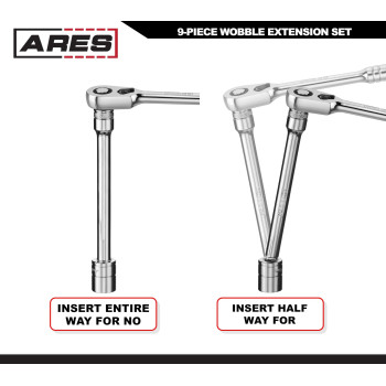 Ares 703309Piece Wobble Extension Set Premium Chrome Vanadium Steel Construction 14Inch 38Inch And 12Inch Drive Siz