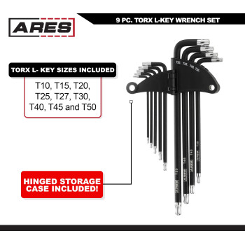 Ares 70257 Extra Long Ball End Torx Lkey Set 9Piece Set Includes Sizes T10T50 Antislip Textured Black Coating Premiu