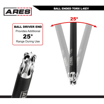 Ares 70257 Extra Long Ball End Torx Lkey Set 9Piece Set Includes Sizes T10T50 Antislip Textured Black Coating Premiu