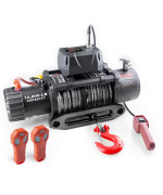 Rugcel Winch 12000Lb Waterproof Electric Black Synthetic Rope Winch With Hawse Fairlead Wired Handle