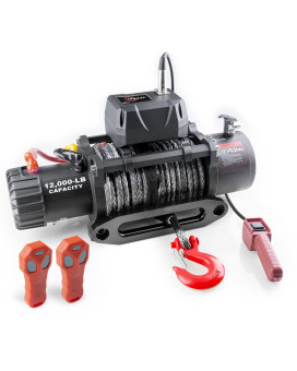 Rugcel Winch 12000Lb Waterproof Electric Black Synthetic Rope Winch With Hawse Fairlead Wired Handle