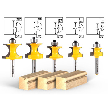 Yonico Bullnose Beading Router Bits Set 5 Bit 14Inch Shank 13516Q