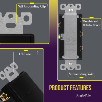 Enerlites Triple Paddle Rocker Combination Decorator Switch Gloss Finish Ground Terminal Side Wiring Copper Only Single Pol