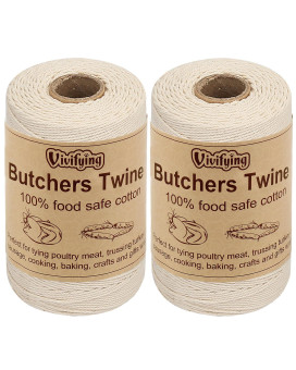 Vivifying Butchers Twine 2Pcs X 656 Feet Food Safe Cotton Bakers Twine String For Tying Meat Making Sausage Trussing Turkey