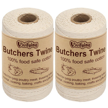 Vivifying Butchers Twine 2Pcs X 656 Feet Food Safe Cotton Bakers Twine String For Tying Meat Making Sausage Trussing Turkey