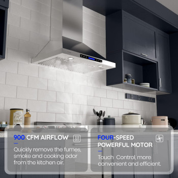 Range Hood Ekon Nap02 900Cfm Wall Mount Range Hood Ductedductless Convertible Kitchen Chimney Vent 4 Speeds Touch Controlrem