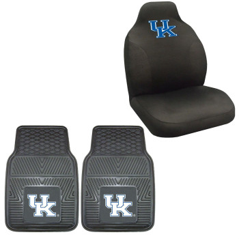 FANMATS NCAA University of Kentucky Wildcats Polyester Seat Cover with Vinyl Heavy Duty Car Mat