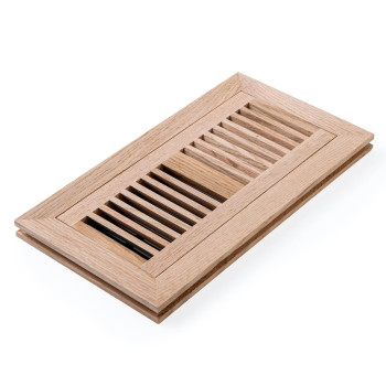 Razo White Oak Wood Flush Mount Floor Register Vent Cover 4X10 Inch Duct Opening 34 Inch Thickness With Damper Unfinished