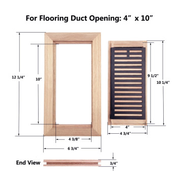 Razo White Oak Wood Flush Mount Floor Register Vent Cover 4X10 Inch Duct Opening 34 Inch Thickness With Damper Unfinished