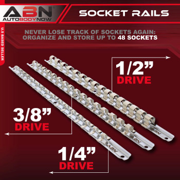 Abn Metal Socket Organizer Tray 3Pc Set 14In 38In 12In Drive Socket Tray Socket Rail Organizer Socket Clips