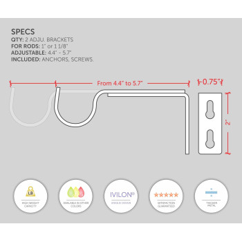 Ivilon Adjustable Brackets For Curtain Rods For 1 Or 1 18 Inch Rods Set Of 2 Satin Nickel