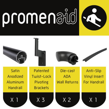 Promenaid 5Ft Ada Handrail Kit Satin Black Complete Indooroutdoor Handrail For Stairs 16 Round Anodized Aluminum Raili