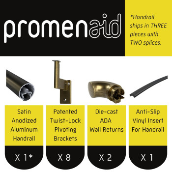 Promenaid 18Ft Ada Handrail Kit Architectural Bronze Complete Indooroutdoor Handrail For Stairs 16 Round Anodized Alum