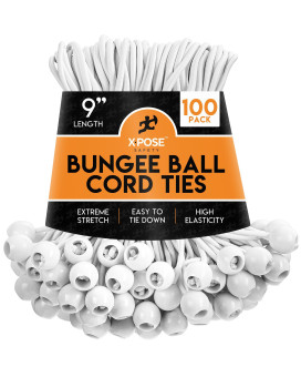 Xpose Safety Bungee Ball Cords 9 100 Pack Heavy Duty White Stretch Rope With Ball Ties For Canopies Tarps Walls Cable Organ