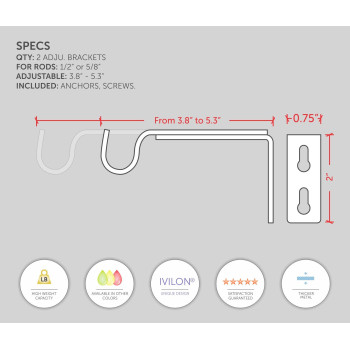 Ivilon Adjustable Brackets For Curtain Rods For 12 Or 58 Inch Rods Set Of 2 Pewter