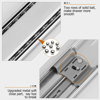 Lontan 1 Pair Heavy Duty Drawer Slides 22 Inch Soft Close Ball Bearing Drawer Slides 4502S322 Drawer Rails Heavy Duty 100 Lb