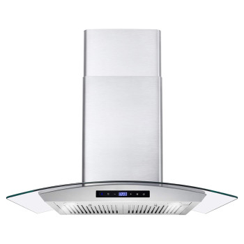 Cosmo 668Wrcs75 Wall Mount Range Hood With Ducted Exhaust Vent 3 Speed Fan Soft Touch Controls Tempered Glass Permanent Filt