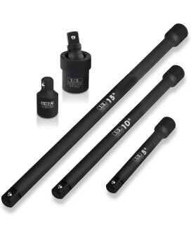 Neiko 00256A 12Inch Drive Impact Extension Bar And Adapter Set 5Piece Includes 5 10 15Inch Extension Bars Universal Jo