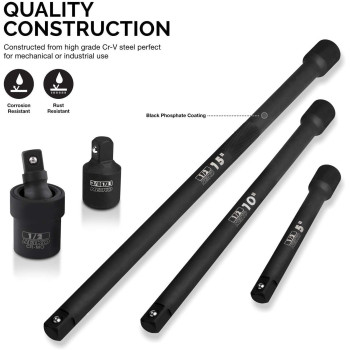 Neiko 00256A 12Inch Drive Impact Extension Bar And Adapter Set 5Piece Includes 5 10 15Inch Extension Bars Universal Jo