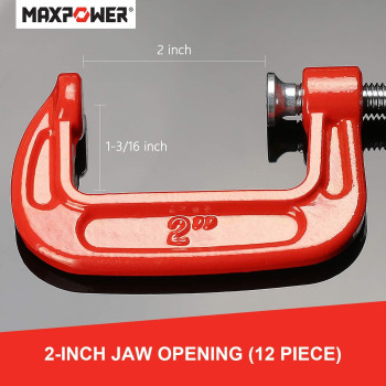 Maxpower 2 Inch Cclamp 12 Pieces C Clamps Set 2Inch Jaw Opening Throat Depth 1316Inch