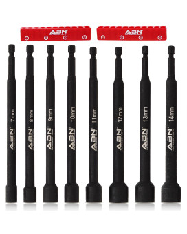 Abn Impact Nut Driver Tool Set 8Pc Metric 6 In Long Shank Nut Driver Bits Magnetic Tip Sockets 14 In Hex Shank