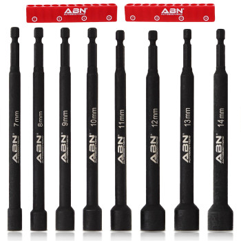 Abn Impact Nut Driver Tool Set 8Pc Metric 6 In Long Shank Nut Driver Bits Magnetic Tip Sockets 14 In Hex Shank