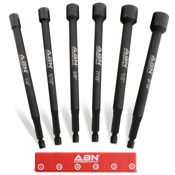 Abn Impact Nut Driver Tool Set 6Pc Sae 6 In Long Shank Nut Driver Bits Magnetic Tip Sockets 14 In Hex Shank