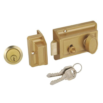 Sumbin Night Latch Lock Zinc Cylinder With Latch Bolt Gold Finish