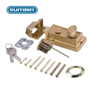 Sumbin Night Latch Lock Zinc Cylinder With Latch Bolt Gold Finish