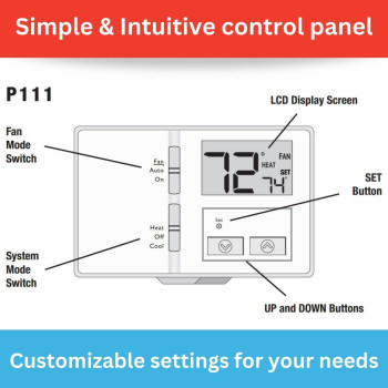 Lux Pro P111 Nonprogrammable Thermostat 1 Heat 1 Cool Batteries Included