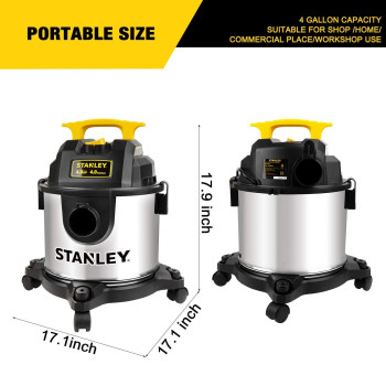 Stanley 4 Gallon Wet Dry Vacuum 4 Peak Hp Stainless Steel 3 In 1 Shop Vacuum Blower With Powerful Suction Vacuum For Job Site