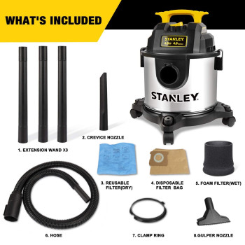 Stanley 4 Gallon Wet Dry Vacuum 4 Peak Hp Stainless Steel 3 In 1 Shop Vacuum Blower With Powerful Suction Vacuum For Job Site