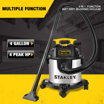 Stanley 4 Gallon Wet Dry Vacuum 4 Peak Hp Stainless Steel 3 In 1 Shop Vacuum Blower With Powerful Suction Vacuum For Job Site