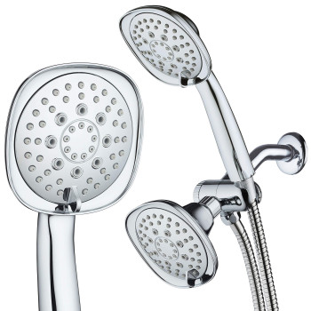 Aquadance Luxury Square 48Setting Highpressure Dual Headhandheld Shower Spa Combo Extralong 72 Stainless Steel Hose 3Wa