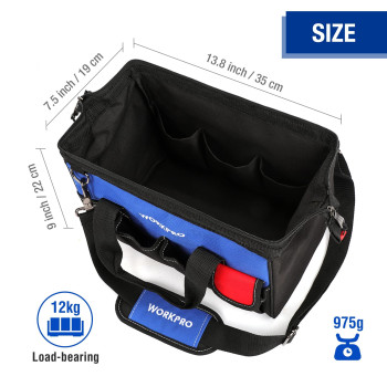 Workpro 14Inch Tool Bag Multipocket Tool Organizer With Adjustable Shoulder Strap