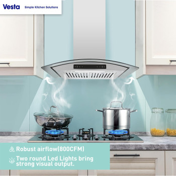 Vesta Amsterdam 800Cfm 36 Stainless Steel Wall Mounted Range Hood With Powerful Motor Touchgesture Control 6 Top Vent Baffle