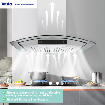 Vesta Amsterdam 800Cfm 36 Stainless Steel Wall Mounted Range Hood With Powerful Motor Touchgesture Control 6 Top Vent Baffle