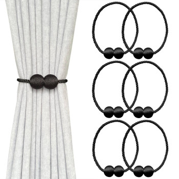 Melaluxe 6 Pack Magnetic Curtain Tiebacks Decorative Curtain Holdbacks For Window D Cor Black