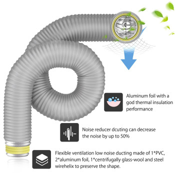 Honguan 4 Insulated Flexible Duct 8 Ft Noise Reducer Hose Insulated Duct For Exhaust Fan Ductwork Insulation Heating Co