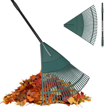 Orientools Garden Leaf Rake Garden Rakes For Lawns Leaves With 4765 Adjustable Black Handle Rake 26 Strong Tines Plastic He