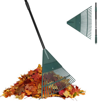 Orientools Garden Leaf Rake Garden Rakes For Lawns Leaves With 4260 Adjustable Black Handle Rake 22 Strong Tines Plastic He