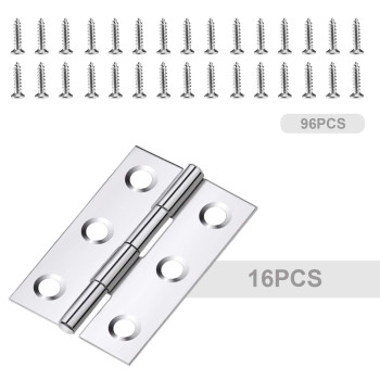 Boao 16 Pieces Small Door Hinges Stainless Steel Folding Butt Hinges Home Furniture Hardware Piano Cabinet Door Hinge With 96 Pi