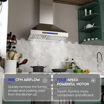 Range Hoods 36 Inch Ekon Wall Mount Range Hood Stainless Steel 900 Cfm Touch Panel Control With Remote And Lcd Display 4 Pc