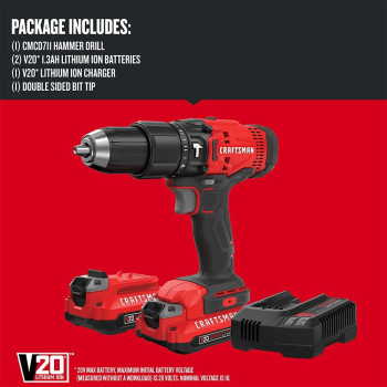 Craftsman V20 Cordless Hammer Drill Kit 12 Inch 2 Batteries And Charger Included Cmcd711C2