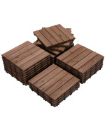 Yaheetech 27Pcs Interlocking Patio Deck Tiles 12 X 12In Wood Floor Tiles Outdoor Flooring For Patio Garden Deck Poolside Brown