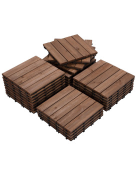 Yaheetech 27Pcs Interlocking Patio Deck Tiles 12 X 12In Wood Floor Tiles Outdoor Flooring For Patio Garden Deck Poolside Brown