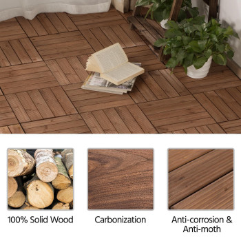 Yaheetech 27Pcs Interlocking Patio Deck Tiles 12 X 12In Wood Floor Tiles Outdoor Flooring For Patio Garden Deck Poolside Brown