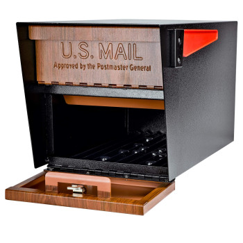 Mail Boss Curbside Wood Grain 7510 Mail Manager Locking Security Mailbox Steel Black